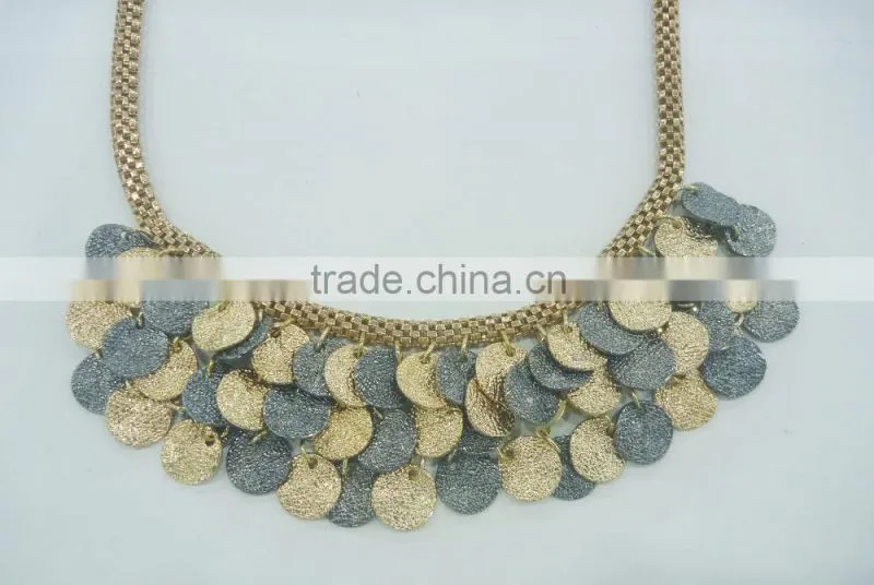 FASHION COIN 2 TONE PLATING STATEMENT NECKLACE