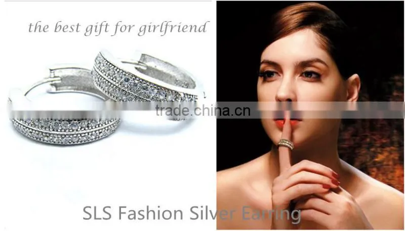 2015 Fashion American style heart shape 925 sterling silver white gold plated huggie earrings for women