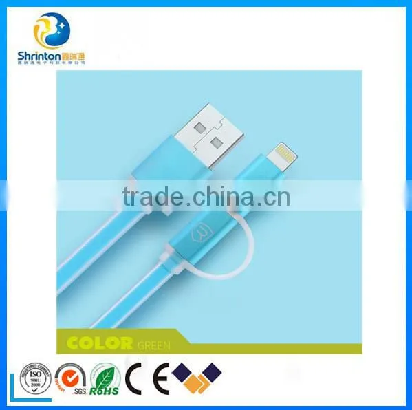 High quality Remax 2 in 1 usb cable with led light usb cable for iphone and android device