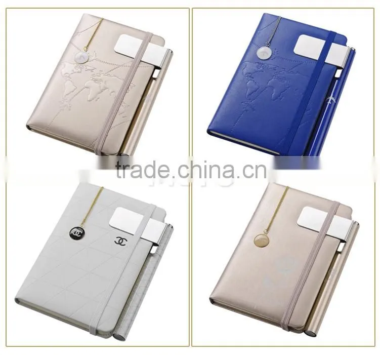 PU notebook rubber bans thin metal bookmark clamp steel pen gift set