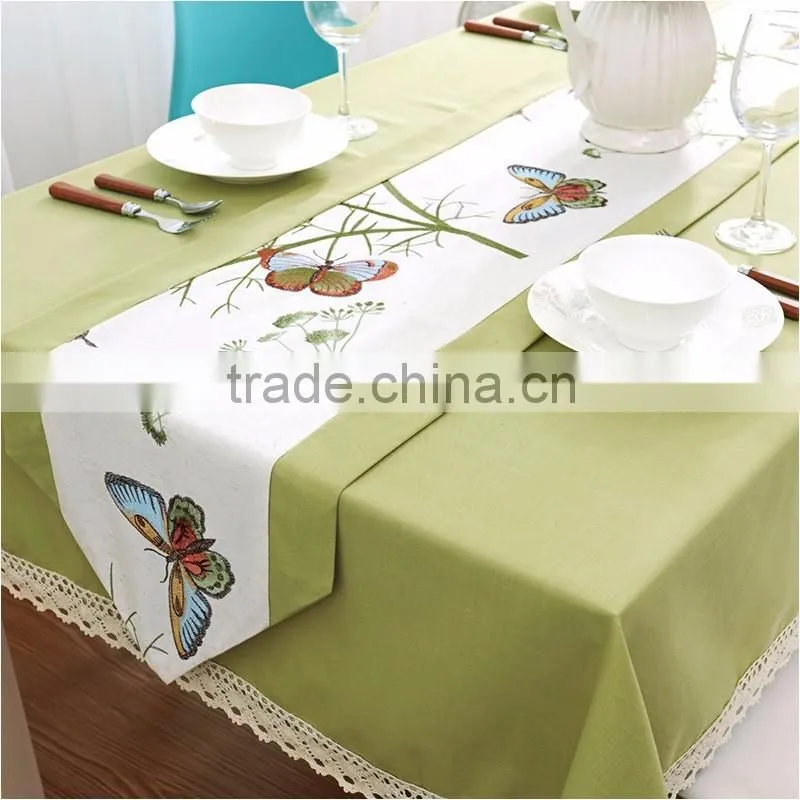 customized size pastoralism style lovely butterfulies leaves fabric embroidery table runners