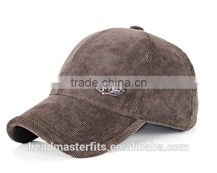 High quality curved corduroy 6 panel hat baseball cap sport caps