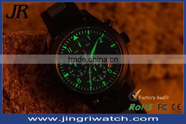 new arrive men's Sport watch with Velcro strap IP black case waterproof stainless steel back