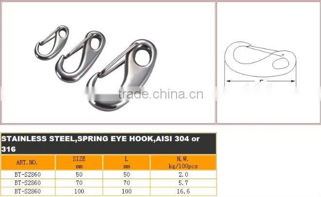 High Quality Rigging Stainless Steel Spring Snap Eye Hook