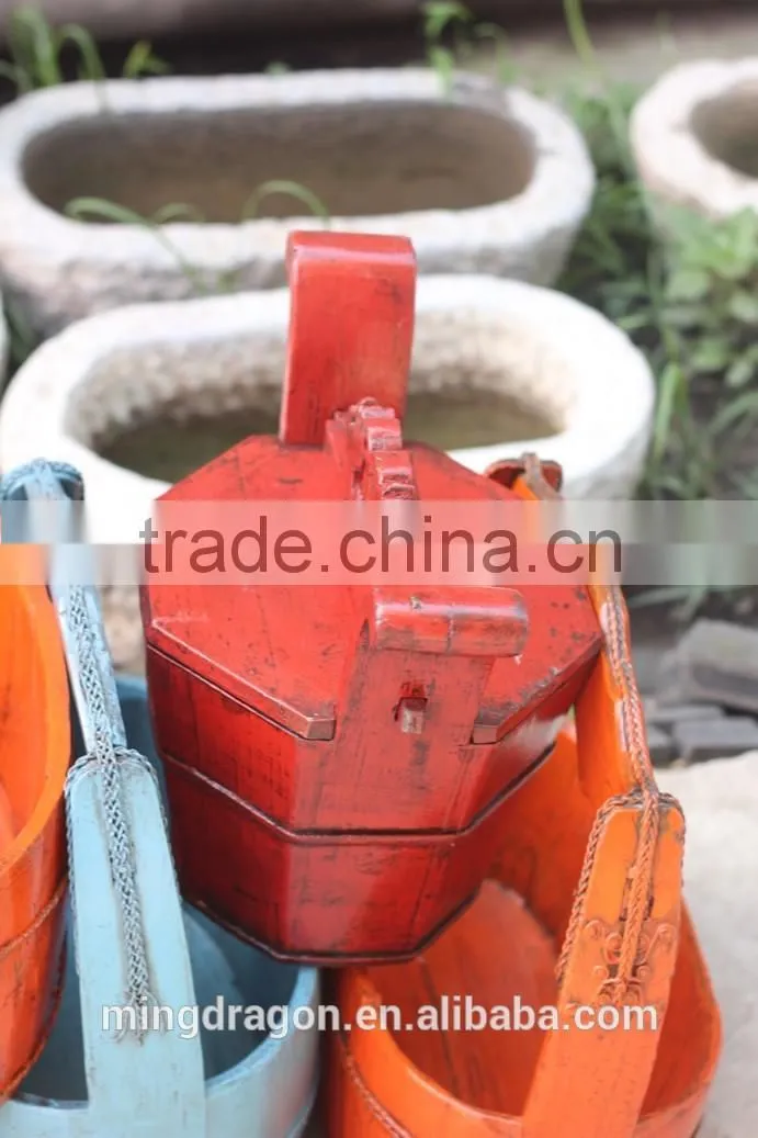 Chinese antique wooden painted basket