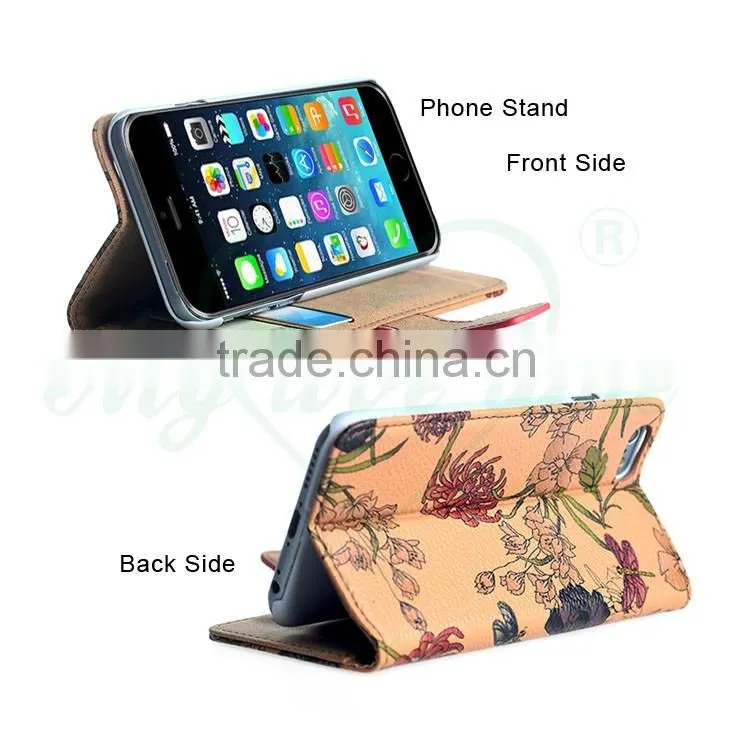 Customize Printed Flower Wallet Phone Case for iPhone 6S