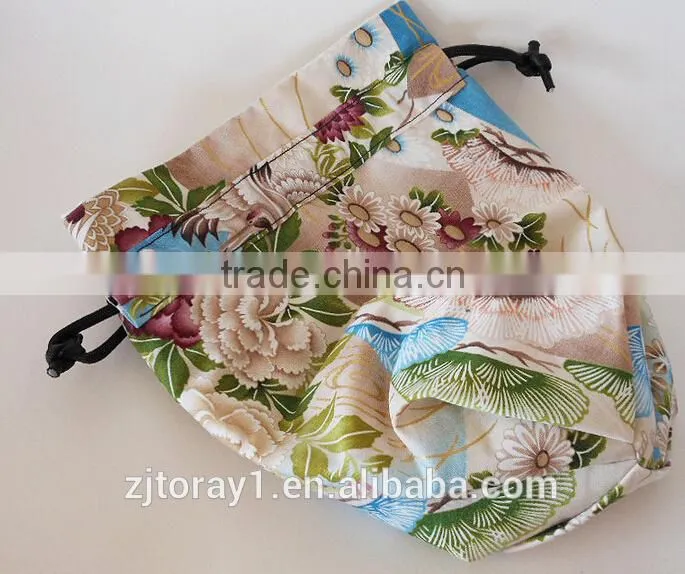 New Design Printed Small Cotton Fabric Drawstring Bag Jewelry Pouch