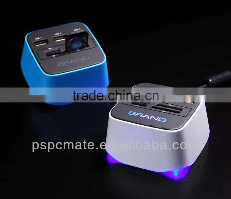 new model 3 ports usb hub with sd card reader combo with LED laser logo