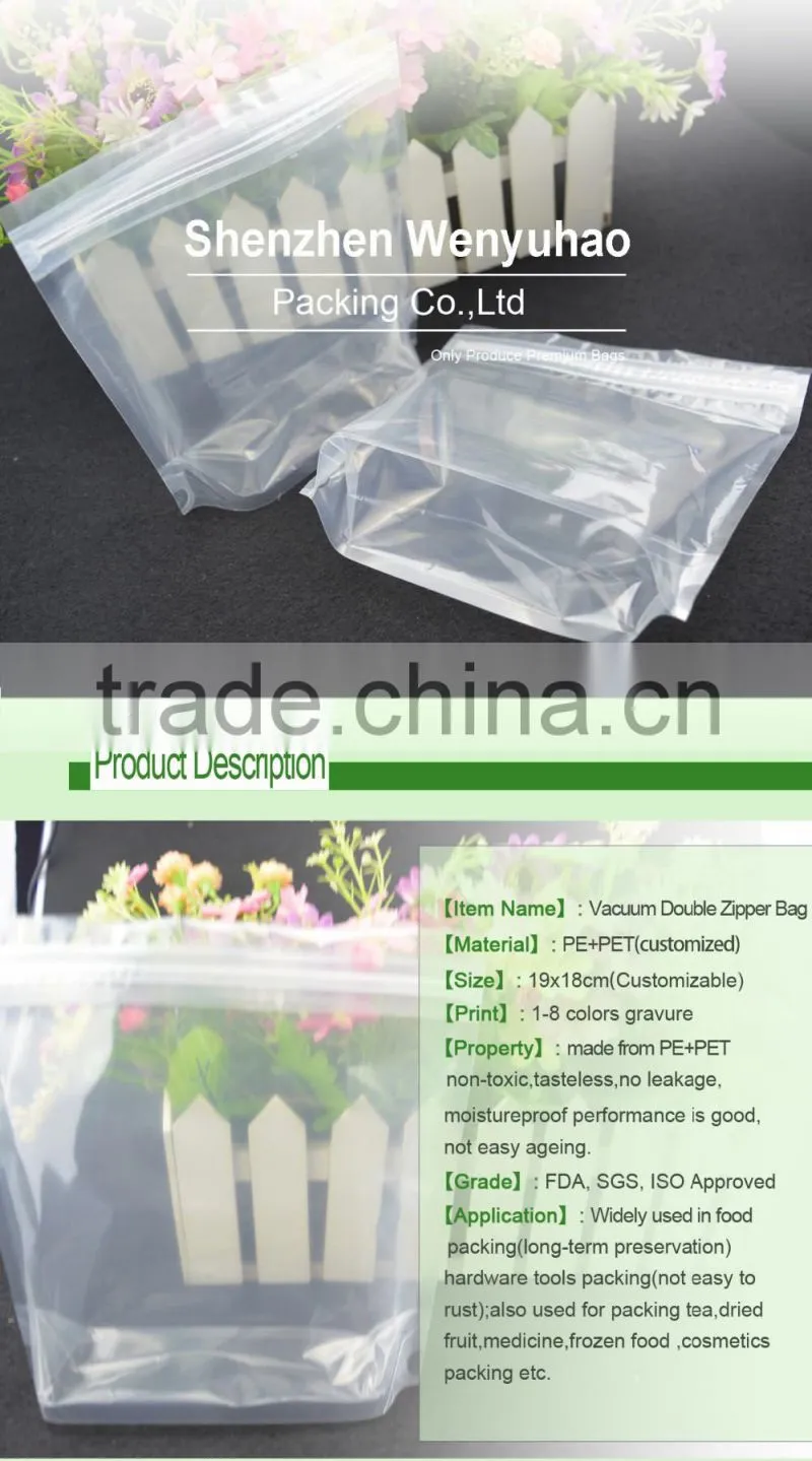 food grade transparent packing bag for food / double zipper food grade transparent packing bag for food