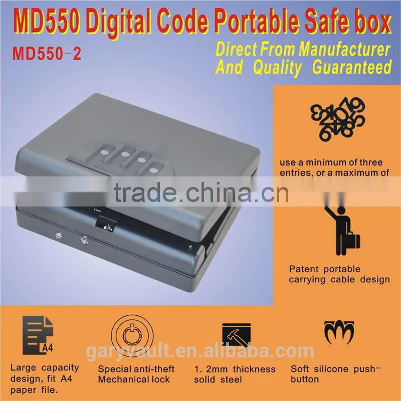 Wholesale- MD550 Micro Vault Digital Code Jewelry Car handgun pistol portable A4 file security storage steel Mini Safe Box