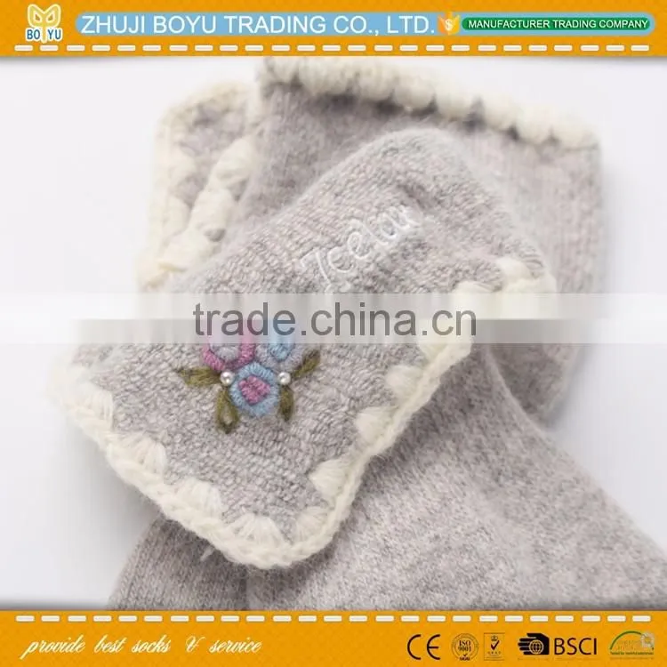 BY-161201 Angora material Ladies angora socsk casual socks for winter with striped pattern