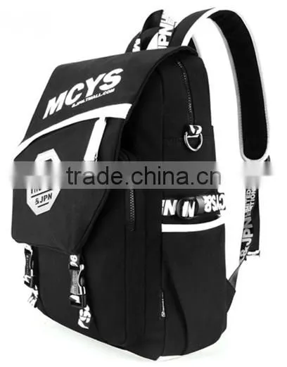 Black stylish school backpack logo printed is available factory direct cheap bag
