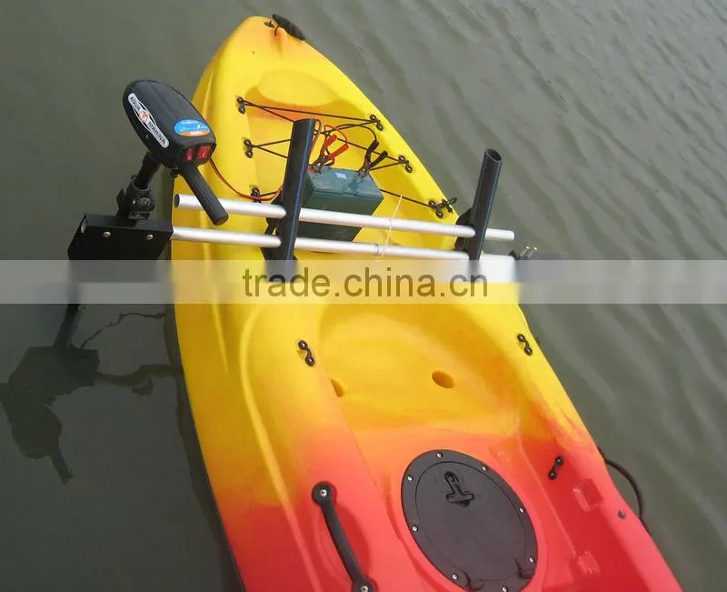 Kayak with motor for fishing with white and green mixed color
