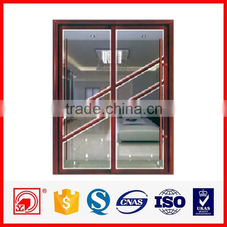 wood grain aluminum frame glass sliding doors