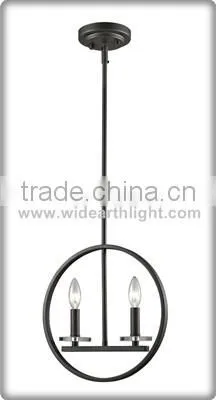 UL CUL Listed Painted Black Metal Pendant Lamp With Circle Hanging And Double Candle Lights C50361