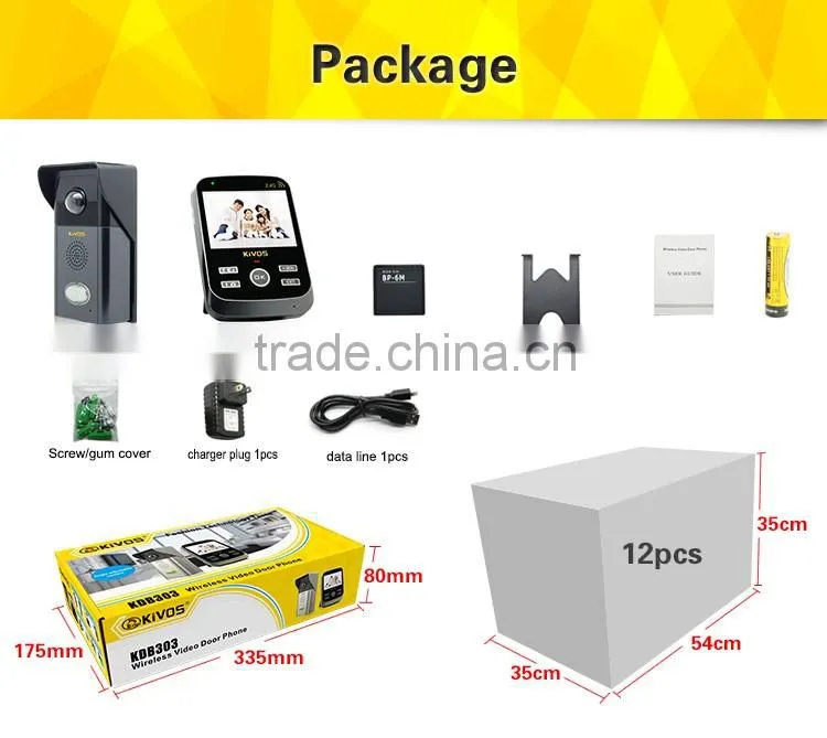 KiVOS newest 3.5 inch support up to 2 cameras and 3 monitors. KDB303 wireless video door phone