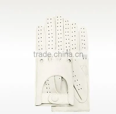 Top grade sheepskin white color women summer car driving gloves