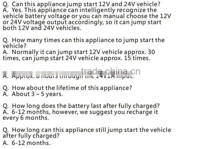 12V& 24VDual type 24000mAh mini portable power jump star ter for jumping start 12V and 24V engine with 1000Amp peak current