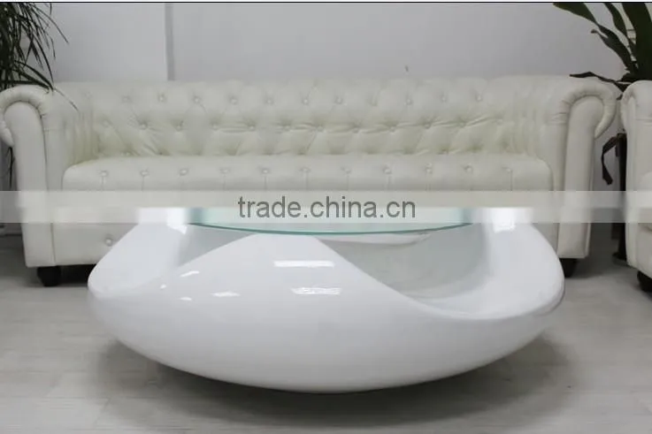 Fancy design living room furniture FRP with top tempered glass tea table/Modern design furniture tempered glass top coffee table