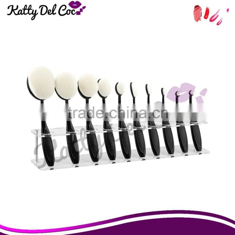 High quality 10pcs Shiny oval makeup brush set with handle white black