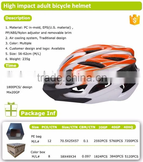 PC shell CE EN1078 wholesale safety adult bike helmet