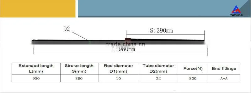 Safety locking/ self locking gas springs YQ10/22-390-980(A-A)800