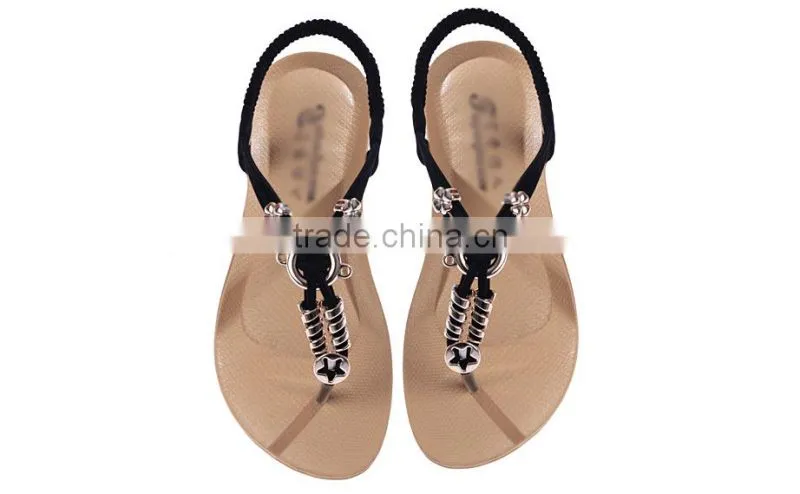 2015 Women Flat Sandals Women's Thong Sandals New Personality Rhinestone Pinch Flat Beading Sandals Bohemia Beach Sandals