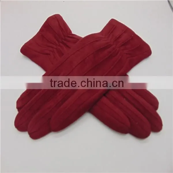 Bowknot Decorated Pink Suede Gloves For Lady