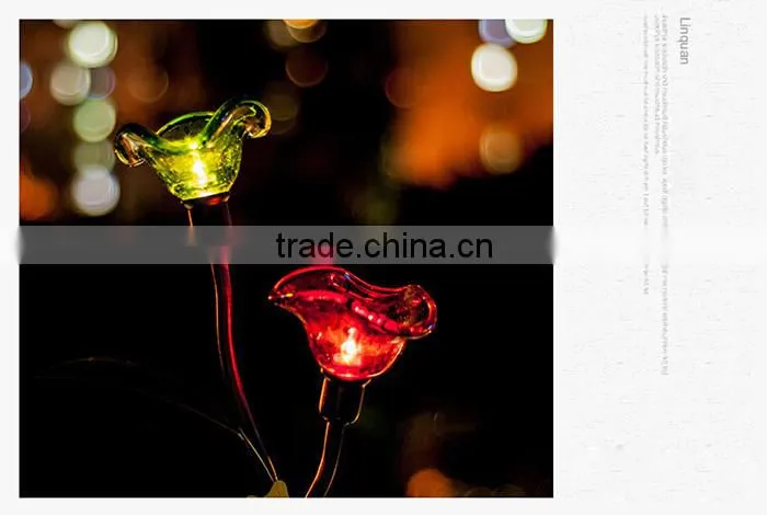 LED solar flower light/solar garden lamp/ outdoor pin lamp/red green transparent glass light