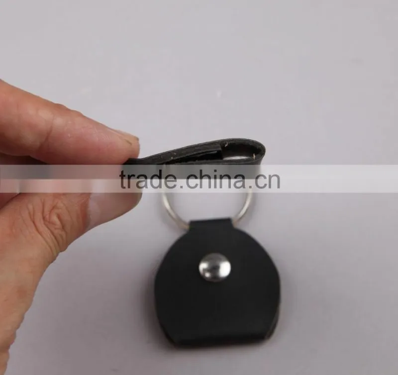 Promotional Blank Black Leather Pouch Key Chain with Nail without logo