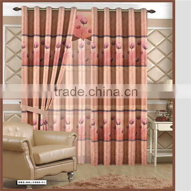 New flower printed blackout curtain fabric with printed sheer curtain voile