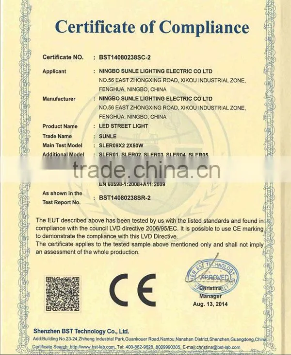 150W led street light manufacturers IP65 under water