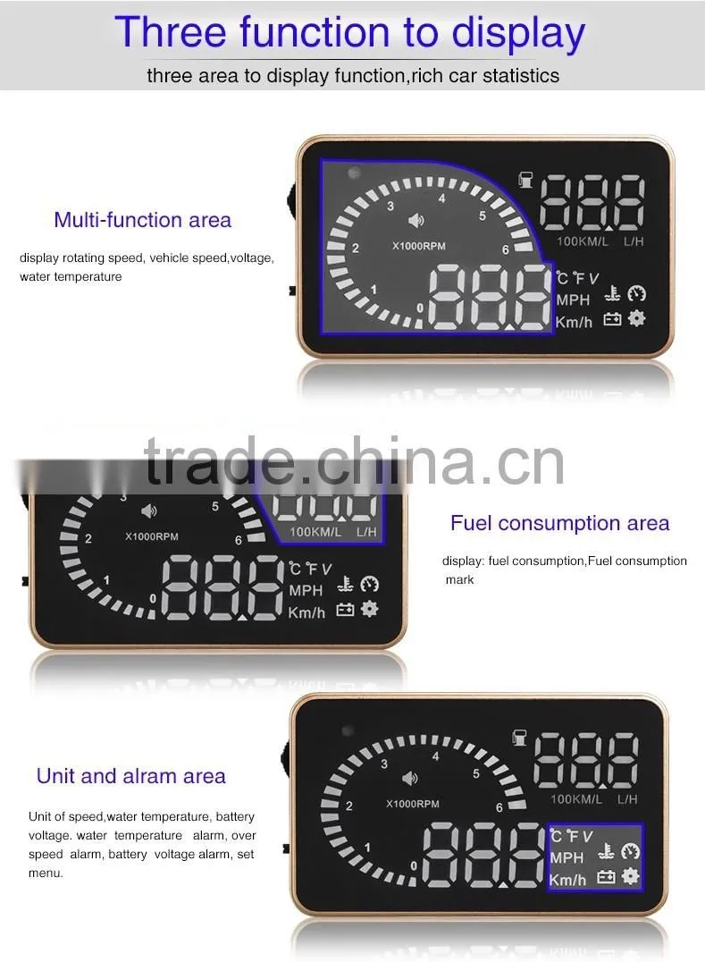 New Universal OBD HUD 3" Car Hud Head Up Display Plug Play KM/miles display Speeding alarm