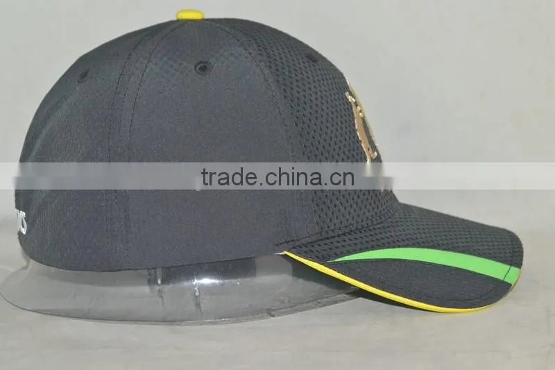 Guangzhou hat factory professional custom 6 panel / 100% polyester/black outdoor sports cap