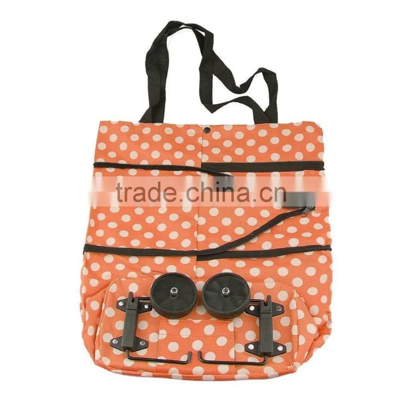 Lightweight Portable Foldable Dot Print Traveling Shopping Trolley Cart Handbag with Wheels