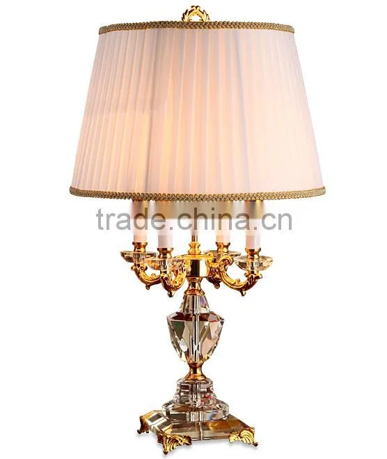 Graceful clear crystal body four candles table lamp with lampshade