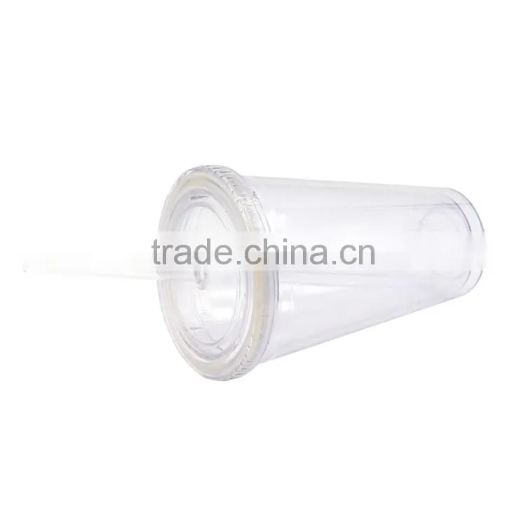Wholesale Clear Plastic Disposable Straw Cup with Lid, IML Custom Logo Printed Cup With Straw