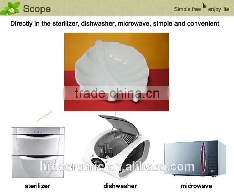 High quality star hotel white ceramic large sized leaf shaped fruit dish