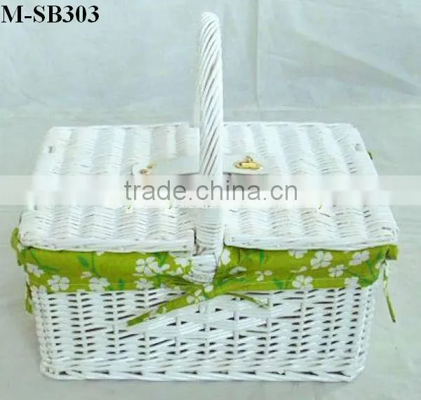 White Wicker gift hamper with green liner