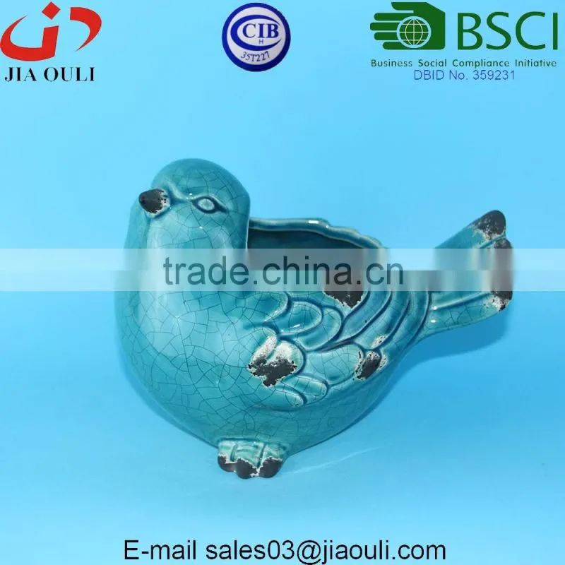 BSCI Audit Factory Antique style garden decor ceramic bird, garden planter bird