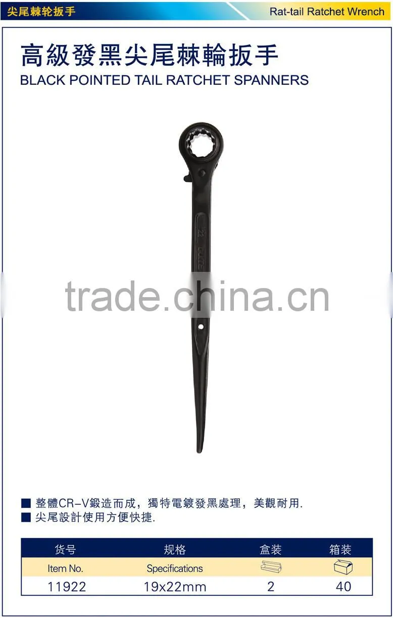 black pointed tail ratchet wrench,19*22 ratchet wrench,black ratchet wrench