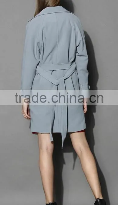 Beige /Grey/Indigo blue color Open front design Full lined long jacket,beautiful women Belted Textured Trench jacket Coat