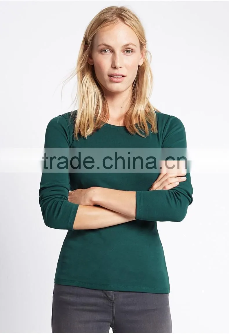 2017 new 100% cotton slim fit ladies base t-shirt O neck blank long sleeve women t-shirt