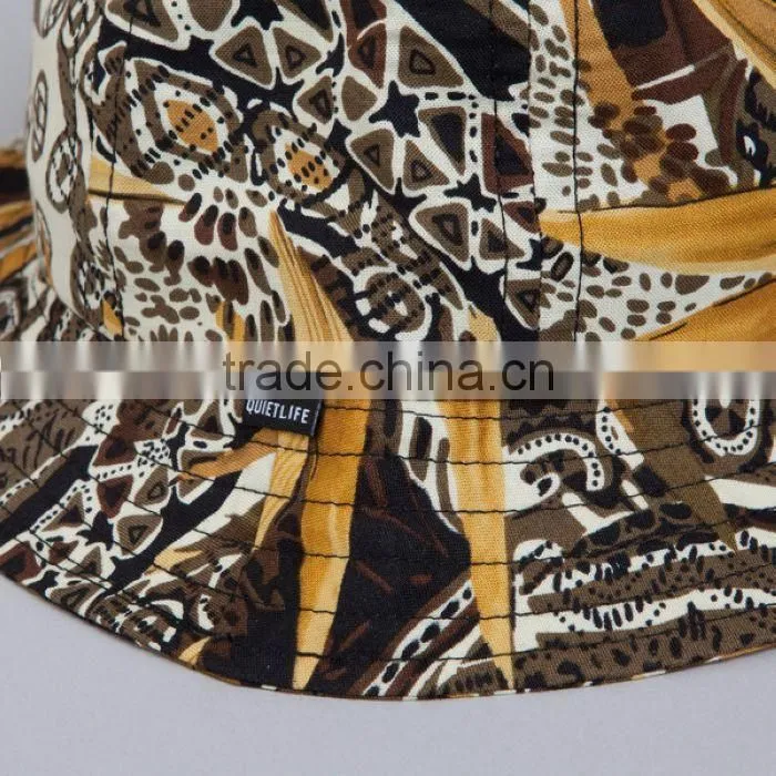 Round top cheap blank cool stylish custom colorful print pattern floral 6 panel bucket hat