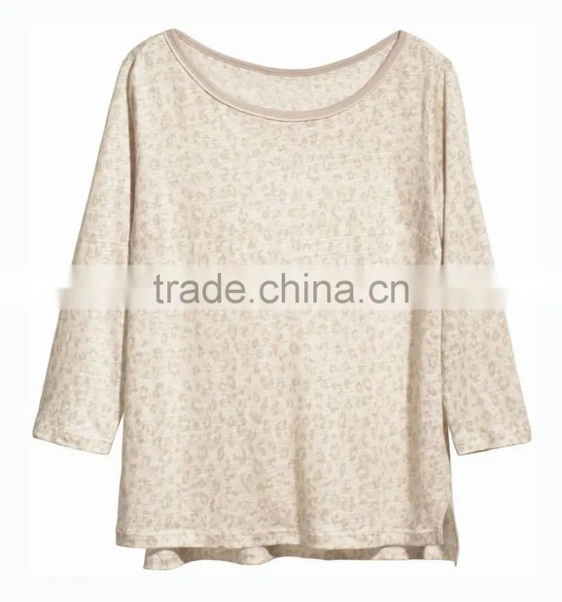 Hot sell lovely Boat neck 3/4 sleeve custom print t shirts manufacturers in china