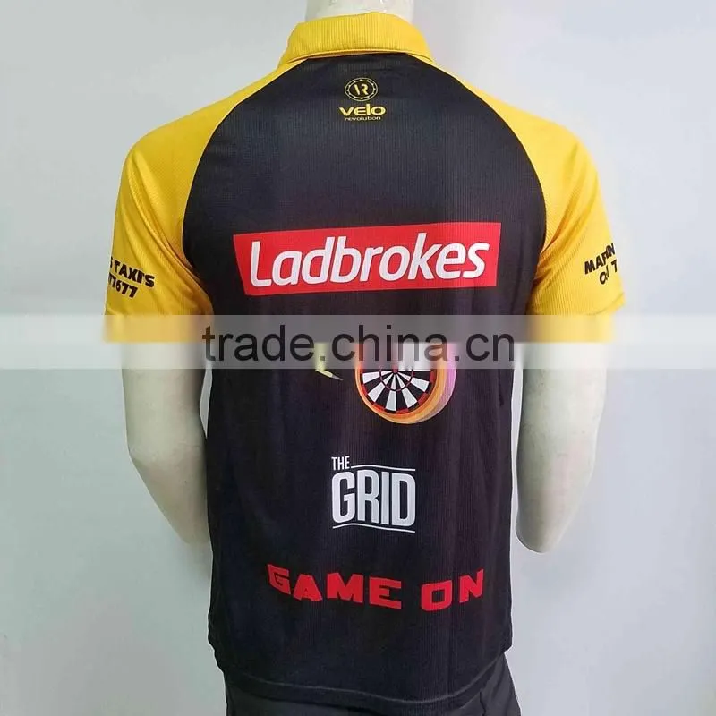 Design your own custom dart shirts jersey polo with pockets for team, sublimated dart t shirt