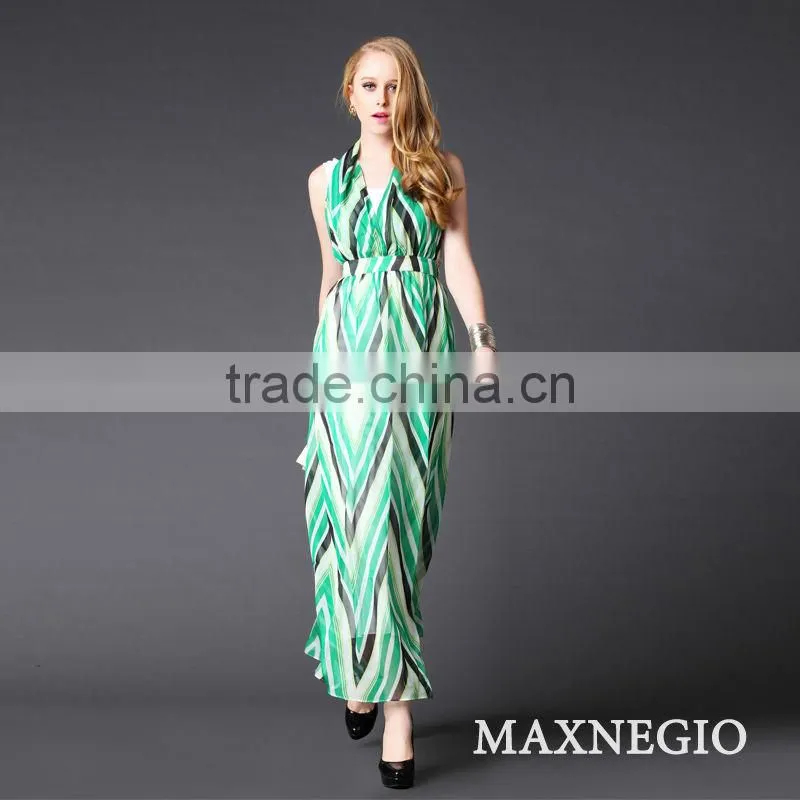 Hot Selling Summer Sleeveless Printing Fashion Hawaiian Beach Maxi Dress