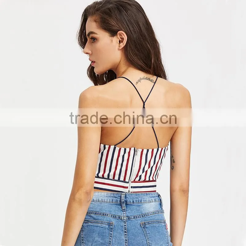 Bownot and stripe tank top, ladies fashion new design clothing 2017