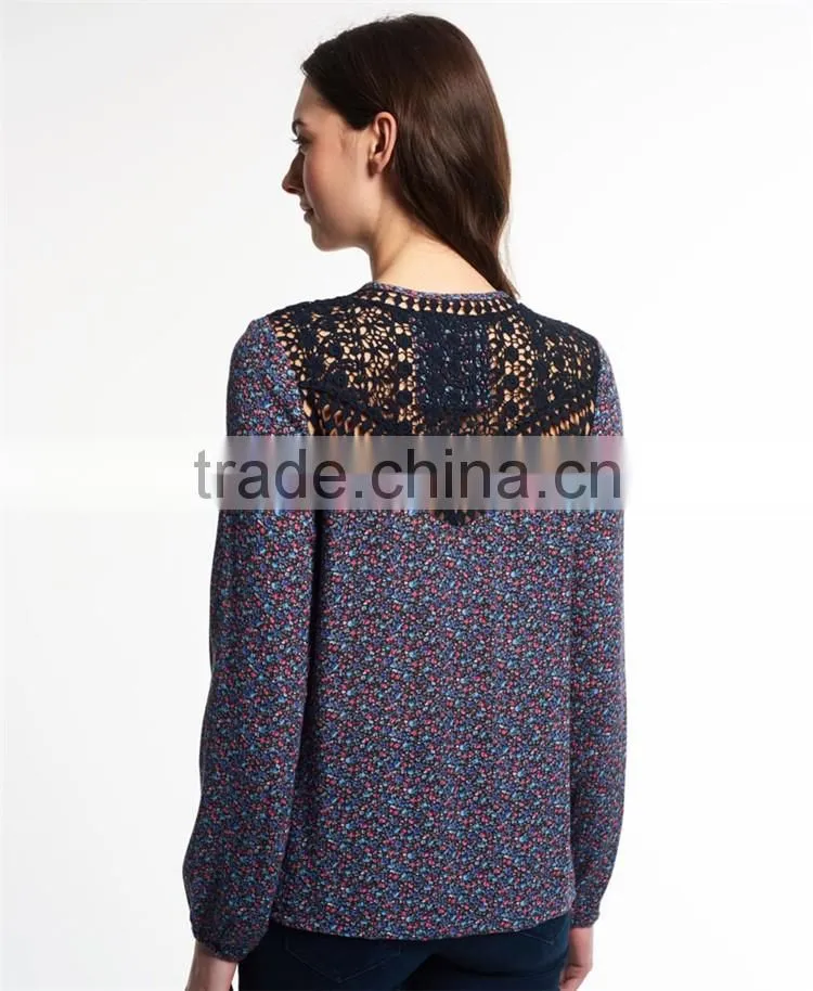 2017 Guangdong Shandao Manufacturer High Fashion Women Autumn Printed Long Sleeve Round Neck Chiffon Designer Casual Tops