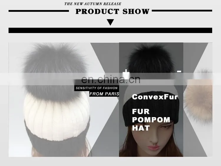 Wholesale custom winter ladies acrylic knitting beanies hat with pompon for lady